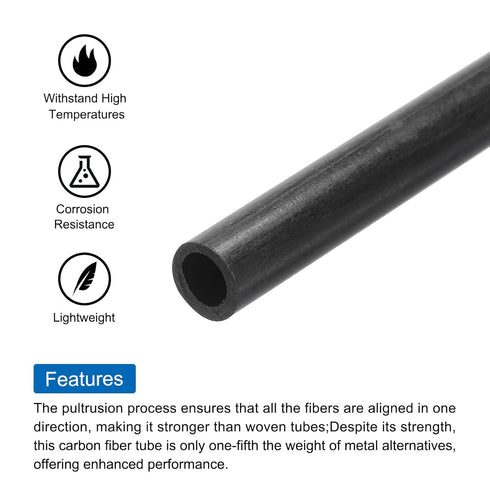 uxcell 4Pcs Carbon Fiber Tube, 4 x 6 x 400mm Pultruded Tubing for RC Airplane, Kite Wing, Quadcopter Arm