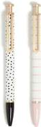 U Brands Monterey Ballpoint Pens - Set of 2, Stripes and Dots with Gold Details, Bold (1.0 mm) Point, Black Ink