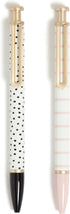 U Brands Monterey Ballpoint Pens - Set of 2, Stripes and Dots with Gold Details, Bold (1.0 mm) Point, Black Ink