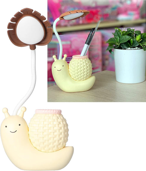 5V 0.6-3W FTVOGUE LED Desk Lamp with Pen Holder, Cartoon Snail Design, Rechargeable Flexibility, Warm White Light