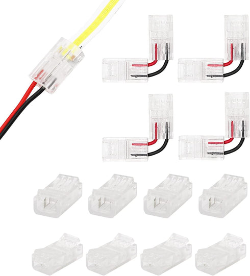 PAUTIX 8pcs 2-Pin 8mm COB LED Strip to Wire Connector, Unwired Clips Solderless Adapter Terminal Extension
