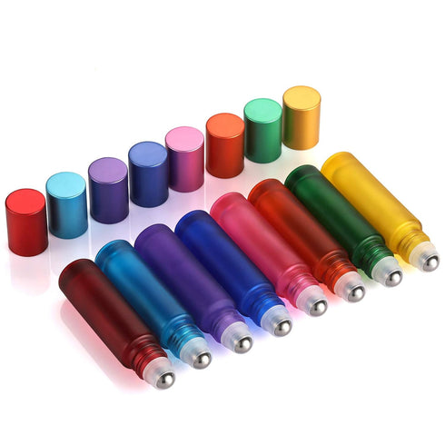 8Pcs 10ml 1/3oz High-grade Colorful Frosted Roll on Bottles for Essential Oils Aromatherapy Perfumes