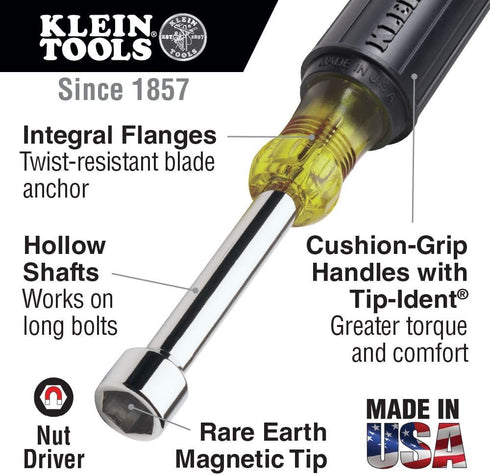 Tool Set, Made in USA, Magnetic Nut Driver Set with Sizes 1/4 and 5/16-Inch, 2-Piece - Klein Tools 630M