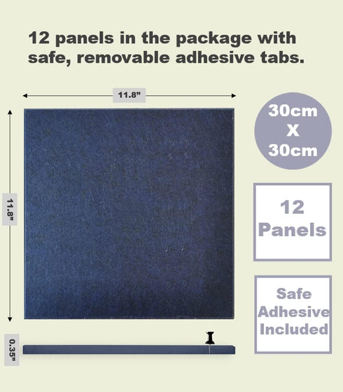 Large Office Cork Board Alternative - 47"x35", 12 Pack Felt Wall Tiles with Safe Removable Adhesive, Dark Blue