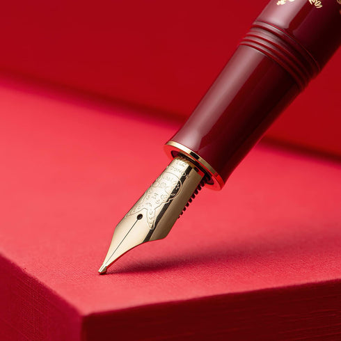 N23 Set HONG DIAN Red Rabbit Fountain Pen, Long Blade Medium Nib Gold Trim, New Year Lucky Rabbit Carving Design