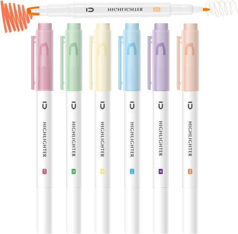 M&G 6 Pcs Cute Dual Tip Highlighters, Rainbow Color No Bleed Quick Dry Chisel Tip for School, Office, Bible Notes