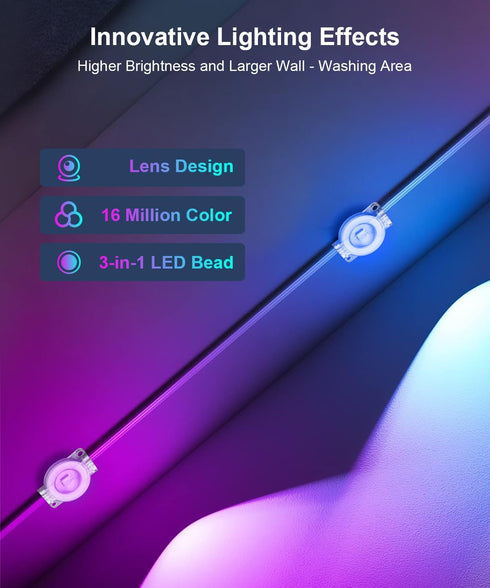 100ft 16 IP67 Nexillumi Permanent Outdoor Lights for House, Smart RGB LED Lights Outside with Million DIY Colors
