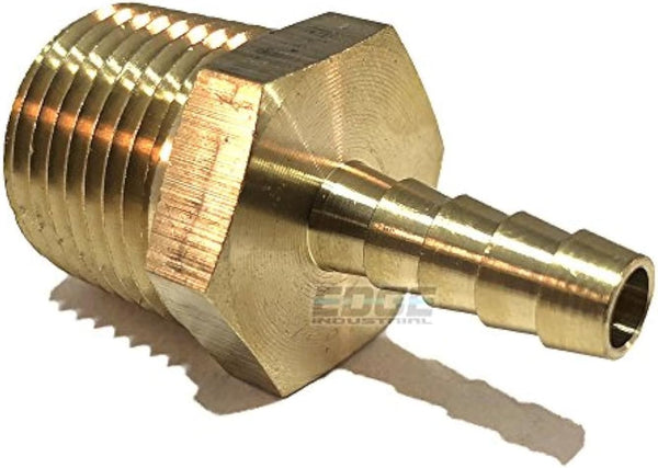1/4" Hose ID to 1/2" Male NPT Straight Brass Fitting, Fuel/AIR/WATER/OIL/GAS/WOG (Qty 1)