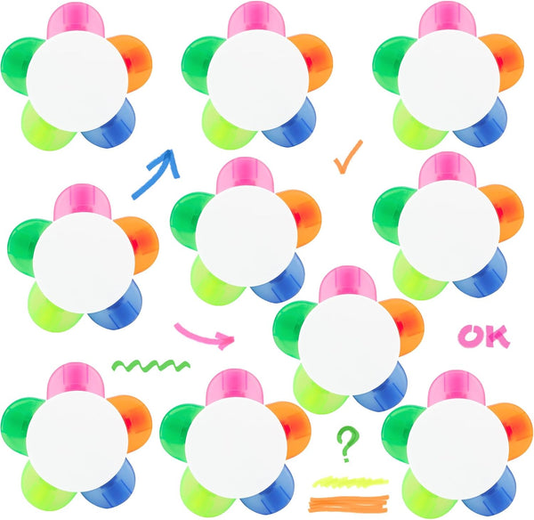 Petals Highlighters, 10 PCS, 5-In-1 Flower Shape Watercolor Pens, Multi Color Fluorescent Assorted for Kids Students