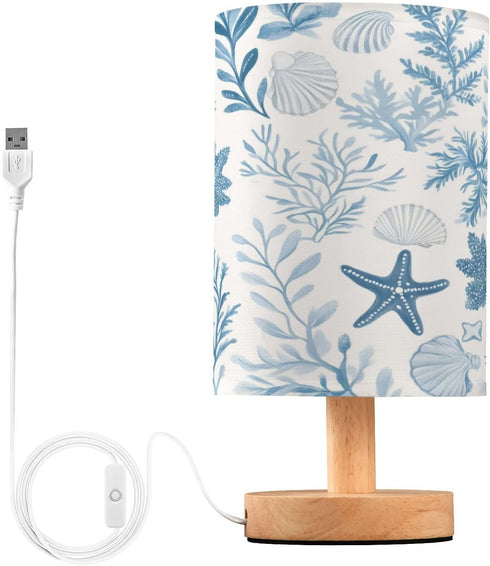 Coastal Sea Star Coral Nautical03 Table Lamp for Bedroom USB Port Bedside