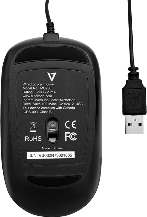 V7 USB 4-Button Black Wired Optical Mouse with Adjustable DPI - MU200