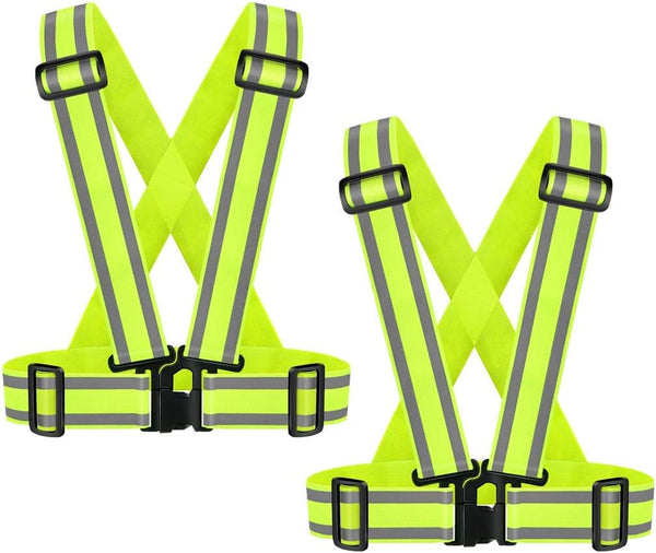 2 Pack High Visibility Reflective Safety Vests, Adjustable & Elastic Hi Vis Running Gear