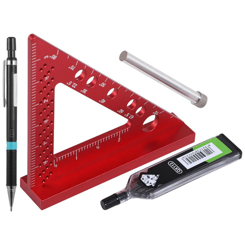 Small Carpenter Square Woodworking - Small Square Tool with Fixed Angle Pin and 0.9mm Mechanical Pencil - Precision Accurate Mini Carpenter Square - Aluminum Triangle Ruler for Woodworking