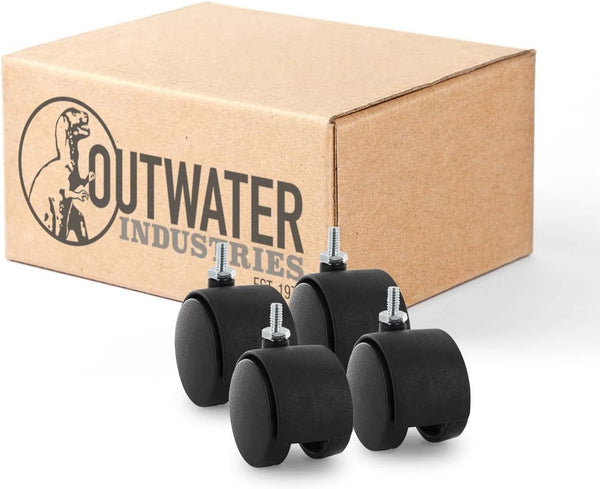 2" Wheel Diameter Black Nylon Swivel Hooded Samson Twin Wheel Caster, 1/4-20 x 1/2" Threaded Stem, Installed Height: