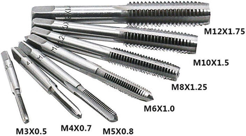 8pcs Metric Thread Machine Taps Set, Hand Screw Thread Plug Taps M3 M4 M5 M6 M8 M10 M12 with Adjustable Wrench
