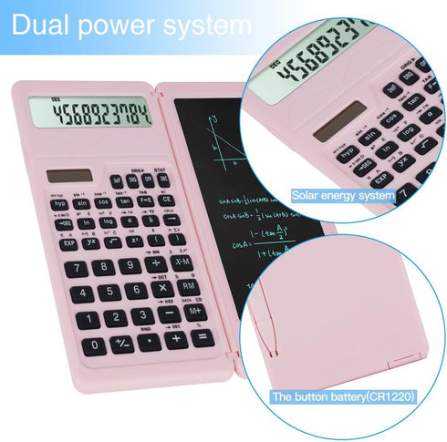 Scientific Calculators for Middle School & High School, Solar and Battery Power with Notepad, 10 Digits Digital (Pink)