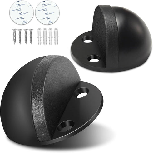 Door Stopper, Self Adhesive Floor Door Stop for Bottom of Door, Black Rubber Bumper, 2 Pack
