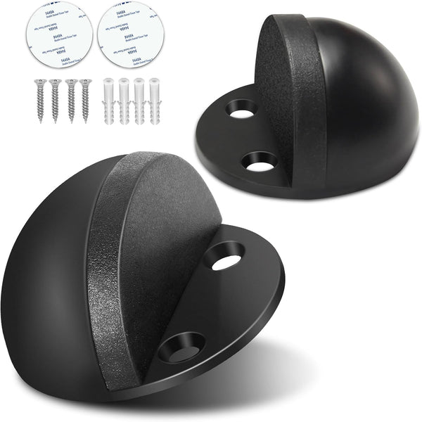 Door Stopper, Self Adhesive Floor Door Stop for Bottom of Door, Black Rubber Bumper, 2 Pack