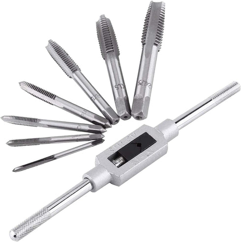 JONMON 8Pcs Metric Tap Set, M3-M12 Hand Screw Thread Plug Taps with Adjustable Reamer Wrench for Woodworking
