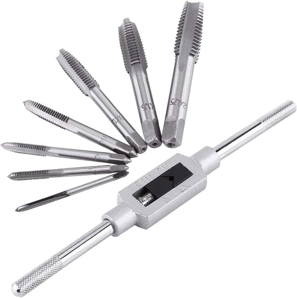 JONMON 8Pcs Metric Tap Set, M3-M12 Hand Screw Thread Plug Taps with Adjustable Reamer Wrench for Woodworking