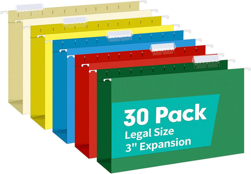 HERKKA 30 Pack Extra Capacity Legal Size Hanging File Folders, Reinforced with Heavy Duty 3 Inch Expansion