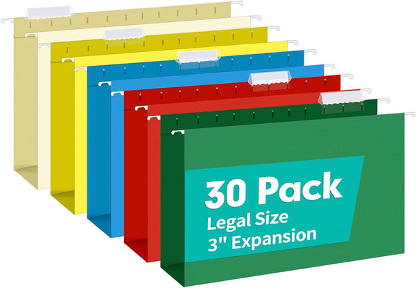 HERKKA 30 Pack Extra Capacity Legal Size Hanging File Folders, Reinforced with Heavy Duty 3 Inch Expansion