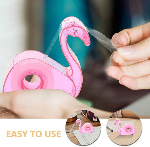 SEWACC Pink Flamingo Tape Dispenser with Clear Tape, Decorative Flamingo Shaped Washi Cutting Tool