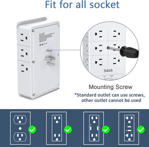 Multi Plug Outlet Surge Protector Nikleb, 12 Electrical Outlet Extender with 4 USB Charging Ports