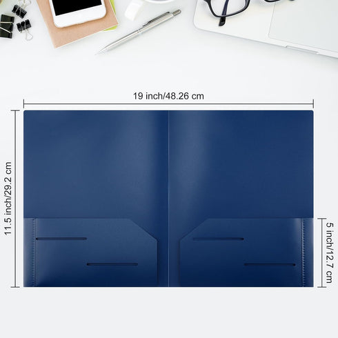 Fulmoon 48 Pack Plastic Folders, Heavy Duty File Folders with 2 Pockets, Fit Letter Size Paper, Navy Blue