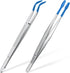 2 Pieces Tweezers with Rubber Tips Set, Bent and Straight Flat Tip for Jewelry and Crafts