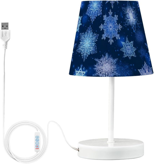 Kcldeci Snowflakes Blue Bedside Table Lamp for Bedroom Farmhouse Lamps for Living Room Night Light for End Table