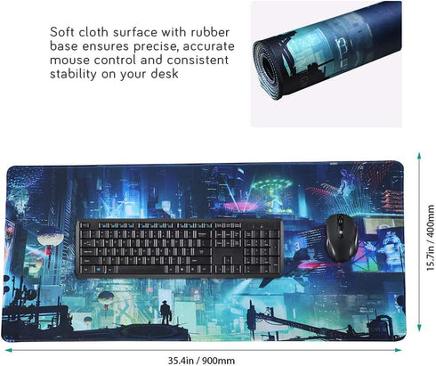 Extended Gaming Mouse Pad, Portable Mat for Keyboard & Mouse with Stitched Edges, 90x40