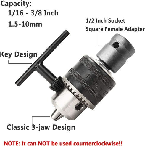 Yakamoz 1.5-10mm Key Drill Chuck for Air Impact Wrench Converter, 1/2 Inch Socket Square Adapter