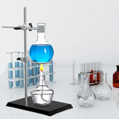Chemistry Laboratory Stand Set with Support Stand, 2 Retort Rings, Rod and Flask Clamp