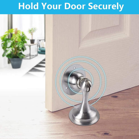WINONLY 4 Pack Magnetic Door Stopper - Stainless Steel, No Drilling, Stronger Mount for Wide Doors