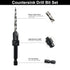 Countersink Drill Bit Set, 3Pcs M2 HSS Tapered Drill Bits with 1/4" Hex Shank and Allen Wrench