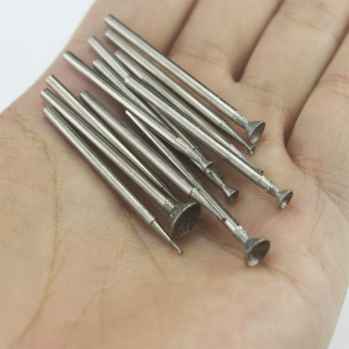 12 Pcs Bowl Shape Diamond Burr Set, 3/32'' Shank Stone Carving Sets for Rotary Tools, Includes Dremel