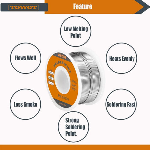 TOWOT 63-37 Solder Wire High Purity Tin Lead Rosin Core Solder Wire for Electrical Soldering, Content 1.8% Solder flux (0.8mm, 30g)