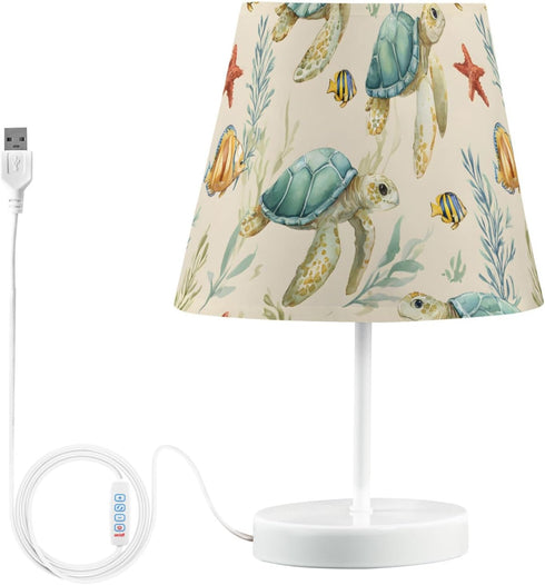 ALAZA Table Lamp Nautical Coastal Starfish Sea Turtle Bedside Lamp for Bedroom