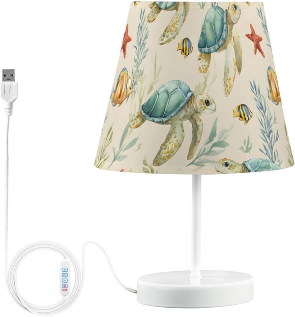 ALAZA Table Lamp Nautical Coastal Starfish Sea Turtle Bedside Lamp for Bedroom