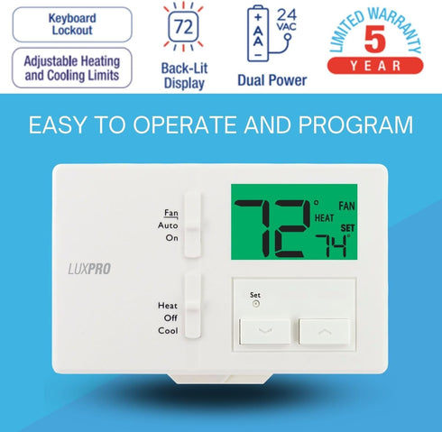 Lux Pro P111 Non-Programmable Thermostat; 1 Heat, 1 Cool; Batteries Included