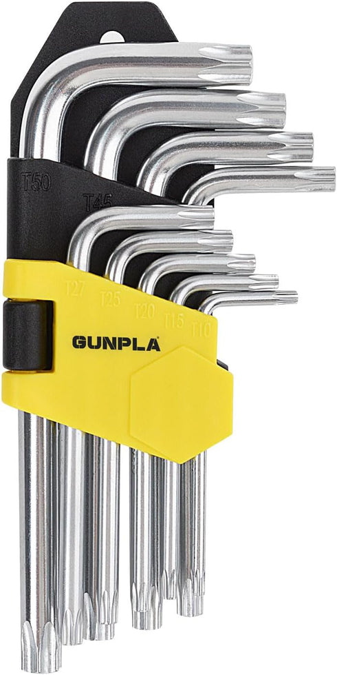Torx Hex Key Allen Star Wrench Set, Short Arm Security Torx End Holes, 9 Pieces with Storage Case T10-T50