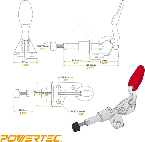 POWERTEC 6PK Toggle Clamp, 100lbs Capacity, 301A Quick Release Push Pull Clamp for Woodworking Jigs