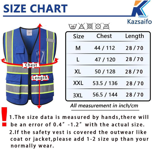 Reflective Safety Vest for Men Women with 5 Pockets and Zipper Front High Visibility Mesh Vest Hi Vis Construction Work Vest,Meets ANSI/ISEA Standards(KZ177-Blue-M)
