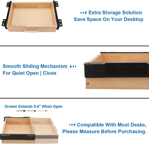 Upgrade Wood Under Desk Drawer, Sliding Pull-out Storage Organizer, Hidden Desktop Organizer for Office Desks and Tables