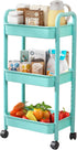 QPEY 3 Tier Utility Rolling Cart with Handle, Multifunctional Storage Organizer Rolling Carts