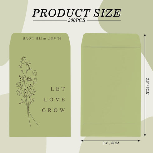 Whaline 200Pcs Self Adhesive Wedding Favor Packets, Green Envelope Minimalist Storage Pockets for Garden & Party