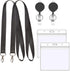 YOUOWO Black Lanyard with Horizontal ID Badge Holder 4x3 and Retractable Badge Reel, 2 Pack