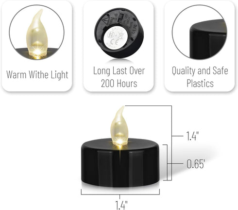 Black Tea Lights Candles Battery Operated, 12 PACK LED Flameless Votive Candles for Halloween Holiday Party Home