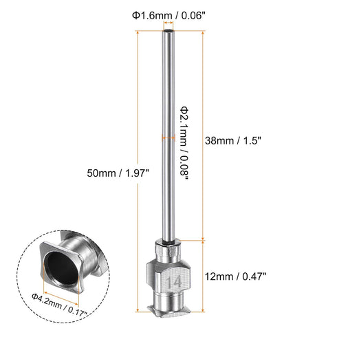 12pcs 14Gauge Stainless Steel Dispensing Needles, 1 1/2" All Metal Glue Needle Tube Blunt Tips Luer Lock for Thick Liquids, Ink, Glue, Lab Use